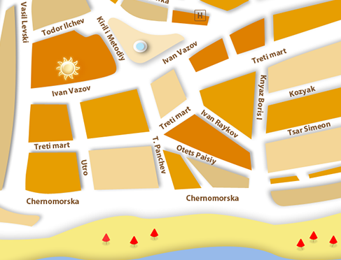 Карта с местоположението на Обзор Сити Хотел